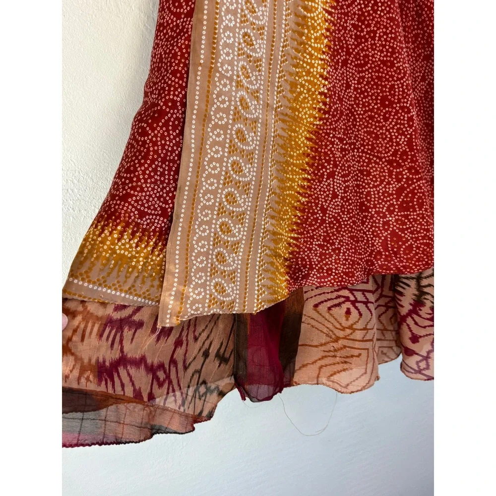 100% Silk Wrap Skirt One Size Ethnix India Boho Festival Resort Reversible